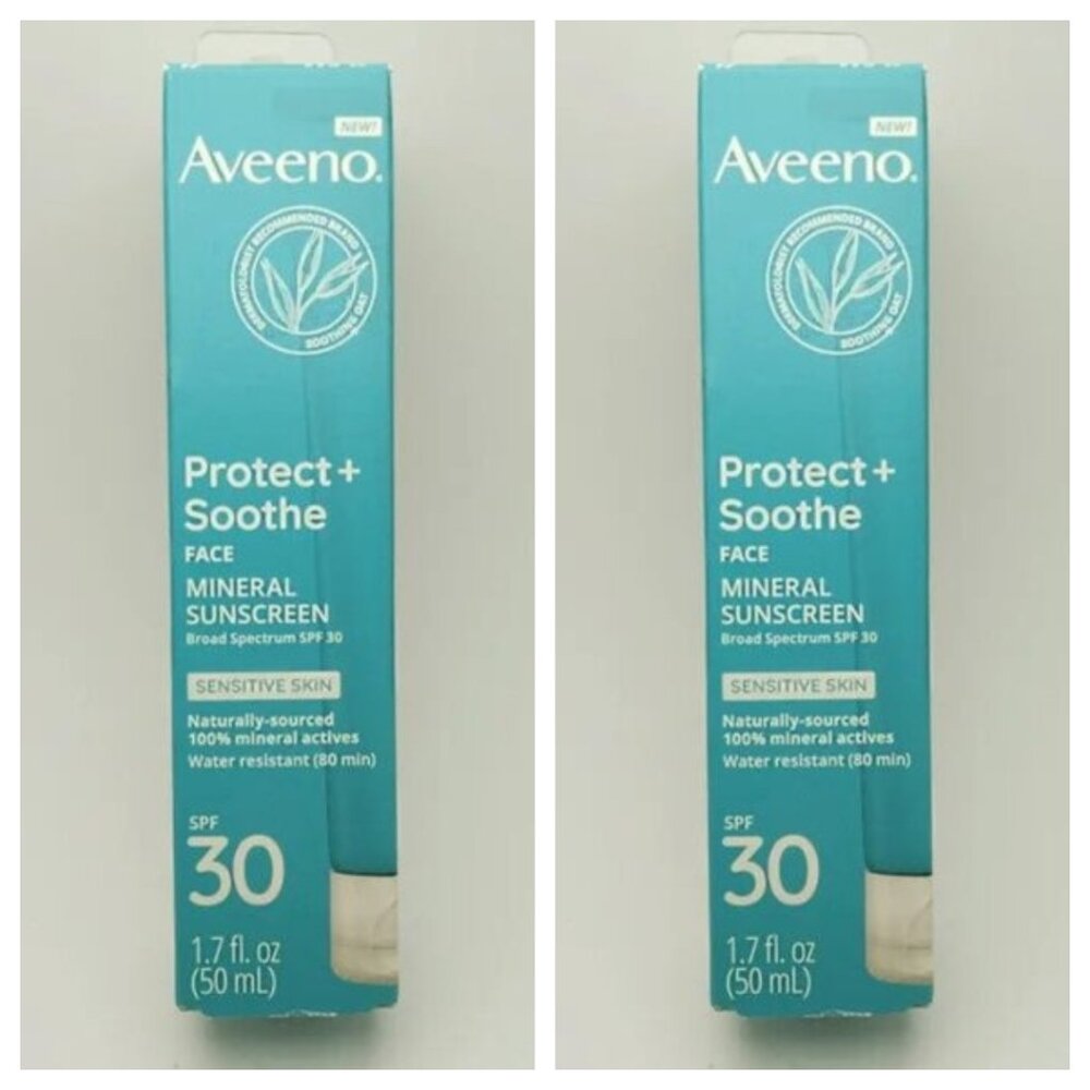 2 Pack Aveeno Protect + Soothe Face Mineral Sunscreen 1.7oz